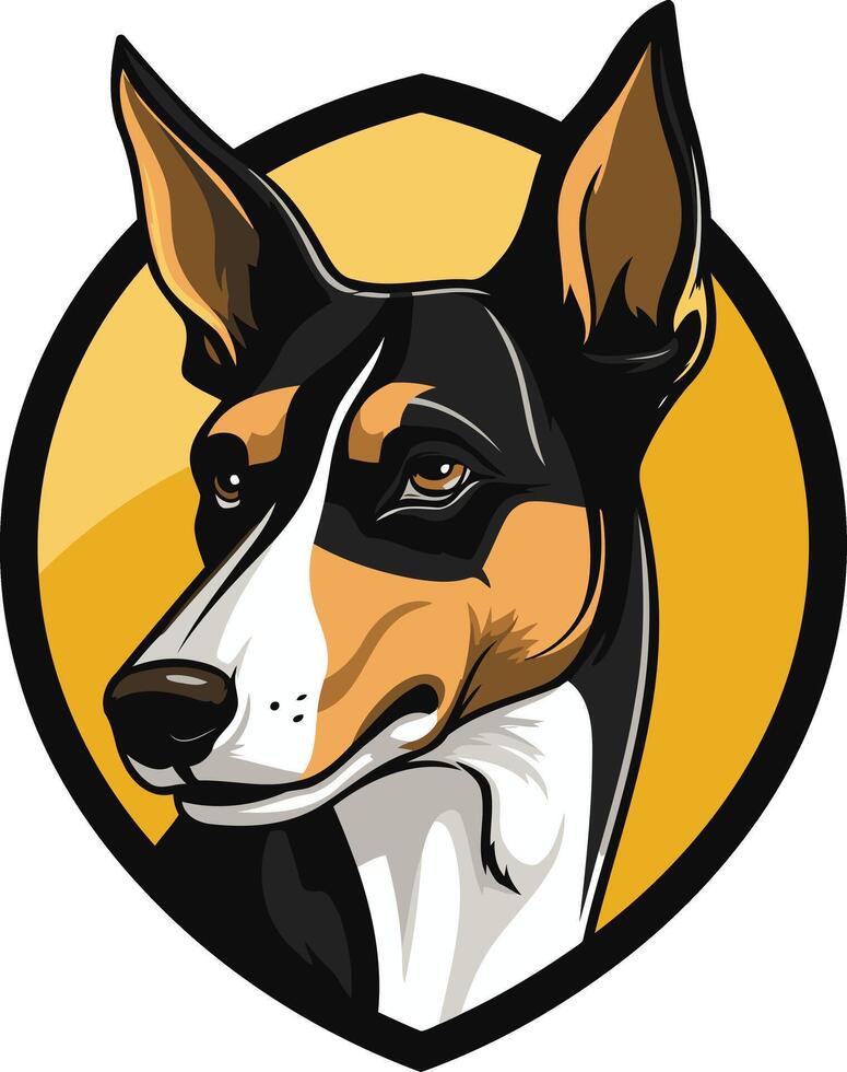 A bold and graphic illustration of a black and tan dog head, perfect for branding, merchandise, and pet related projects vector