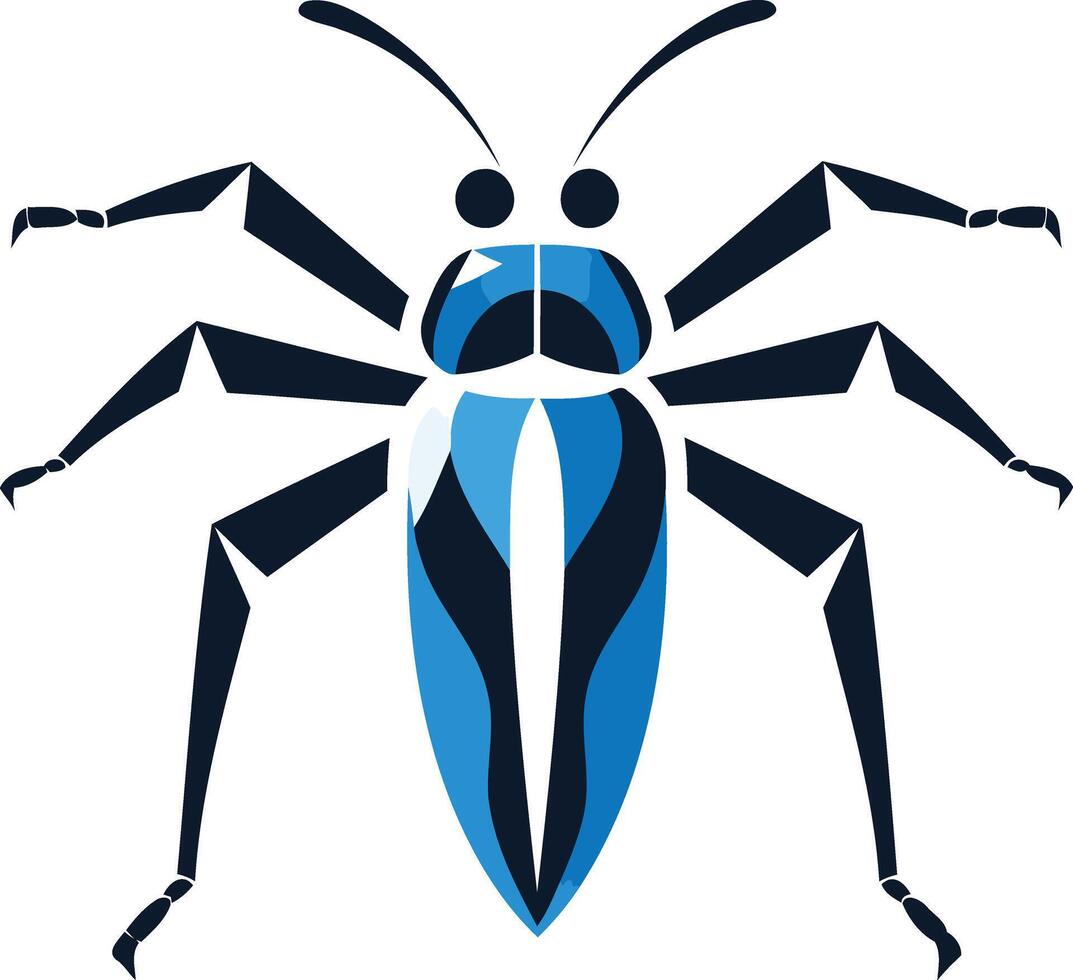 A bold, abstract logo design featuring a stylized insect with blue and black colors vector