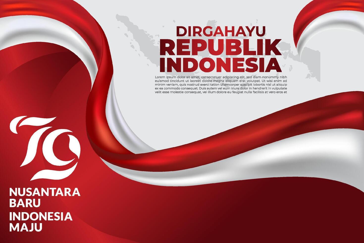 Anniversary 79th of Republic of Indonesia Independence day background with red white ribbon design. Pro vector