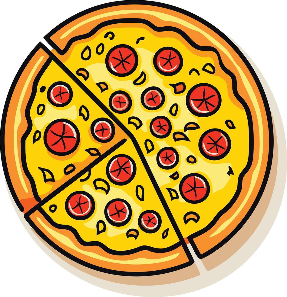 A cartoon illustration of a delicious pepperoni pizza, with three slices removed vector