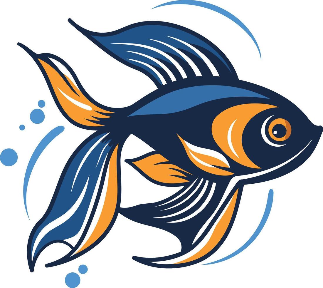 Stylized blue and orange fish with bold lines and a single eye vector