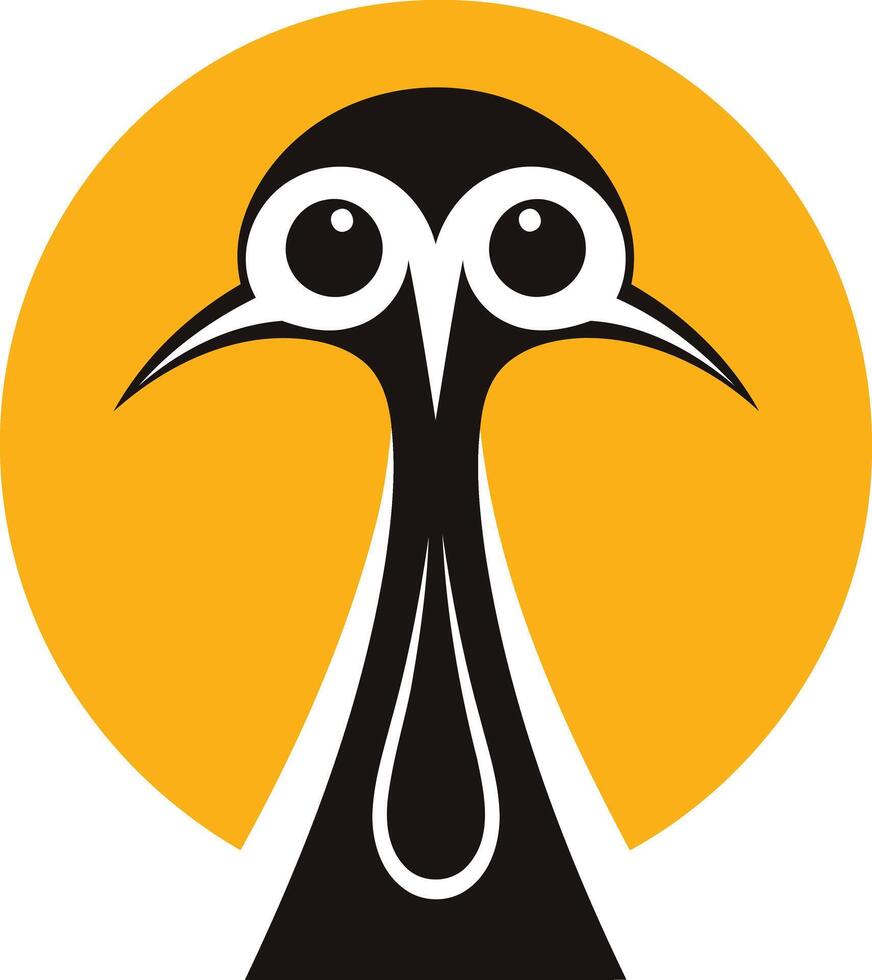 A simple, bold, and eye catching logo design featuring a stylized cassowary bird silhouette set against a bright yellow sun vector