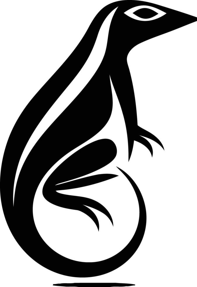 A bold, black and white stylized lizard silhouette in a curled posture vector