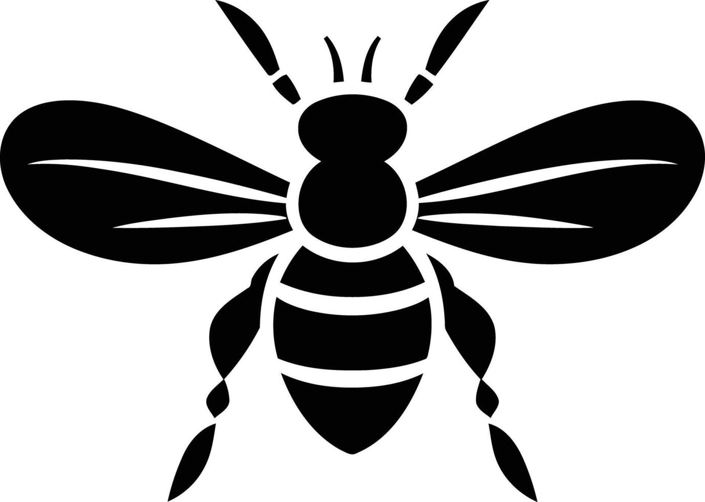 A bold, black silhouette of a stylized bee vector
