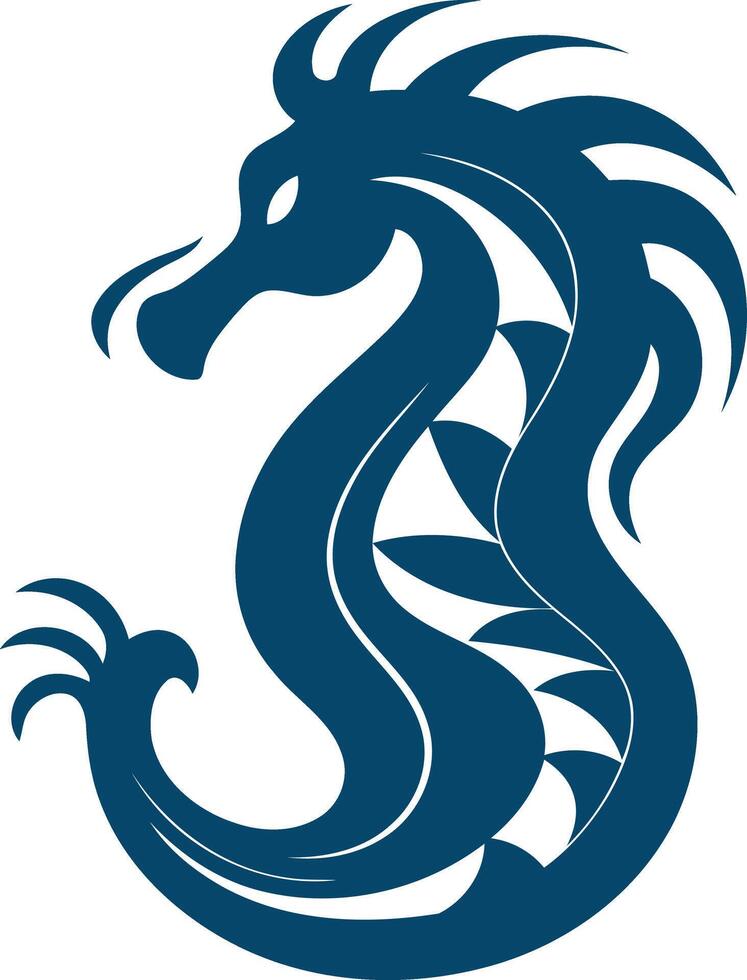 A stylish blue silhouette of a seahorse, perfect for marine themed branding, logos, or decorative elements vector