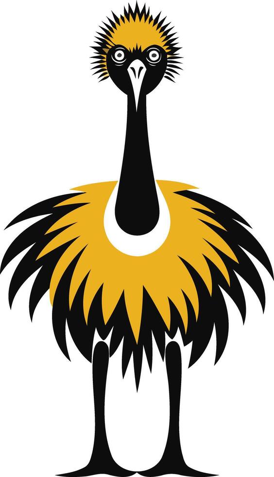 A stylized illustration of a crane with black and yellow plumage vector