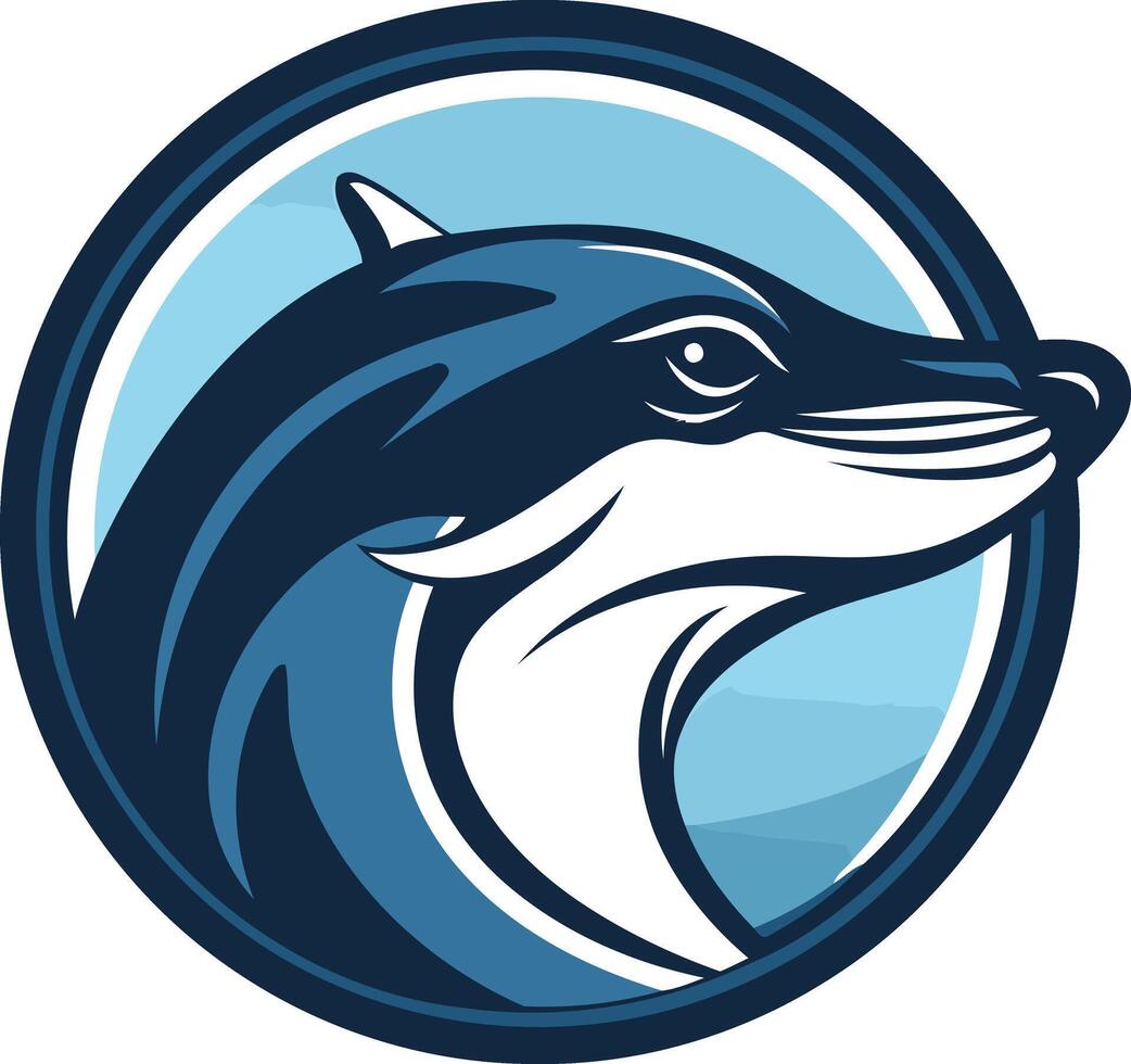A bold and modern logo featuring a stylized dolphin head in a circle, perfect for businesses related to marine life, ocean conservation, and aquatic sports vector