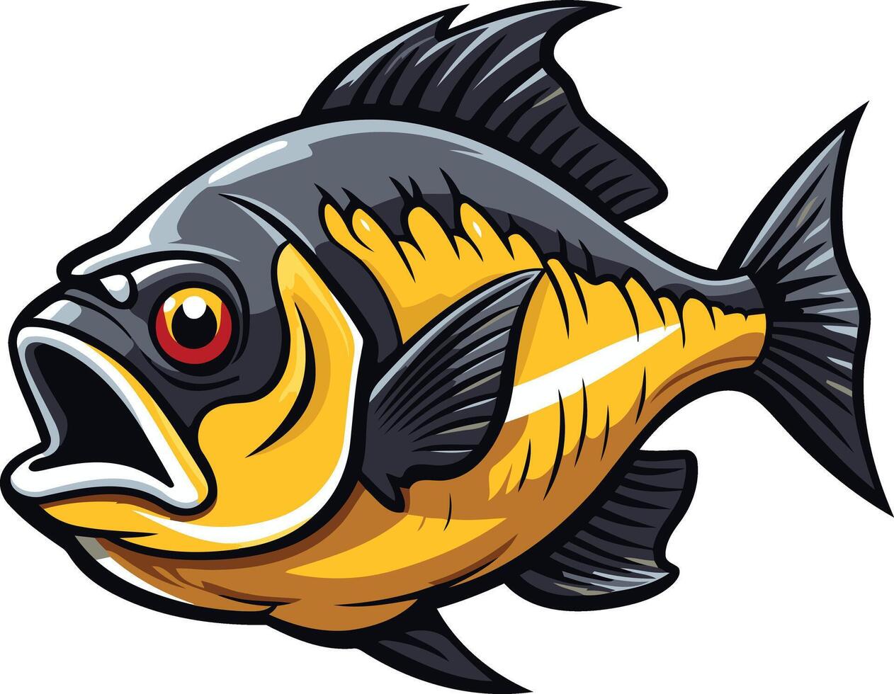A fierce and cartoonish piranha with bared teeth, perfect for a logo, mascot, or t shirt design vector
