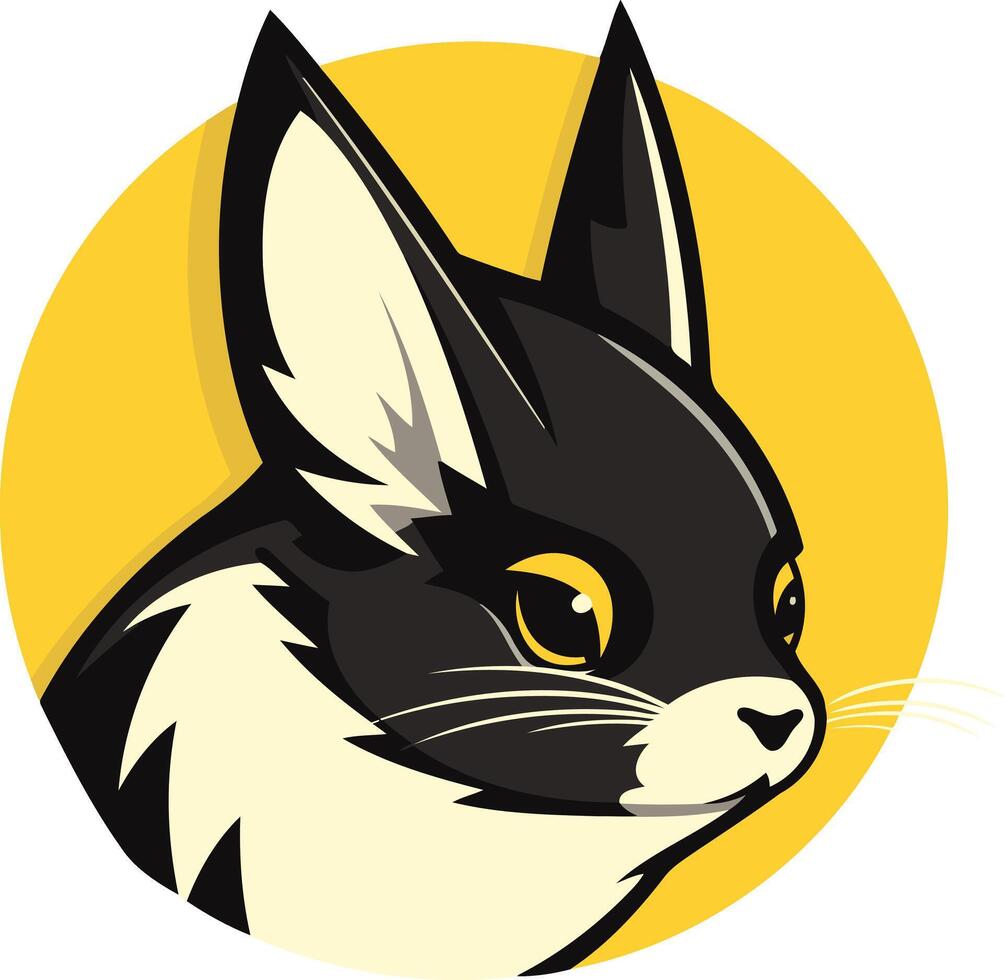 A bold, cartoon style illustration of a black and white cat's head vector