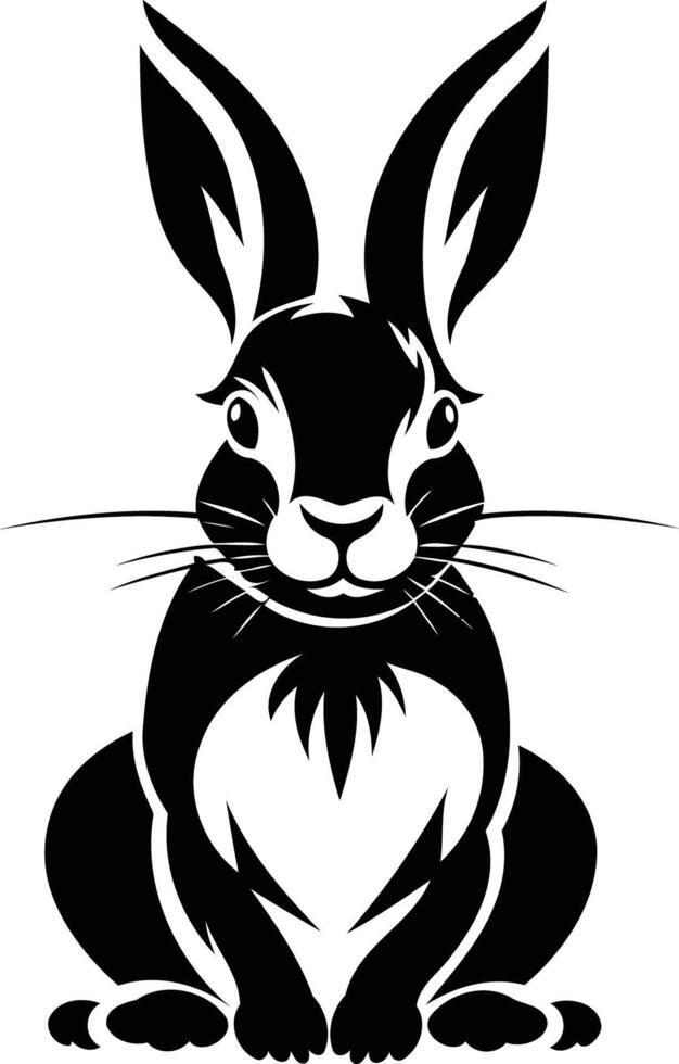 A simple, black and white silhouette of a rabbit sitting with its ears up vector