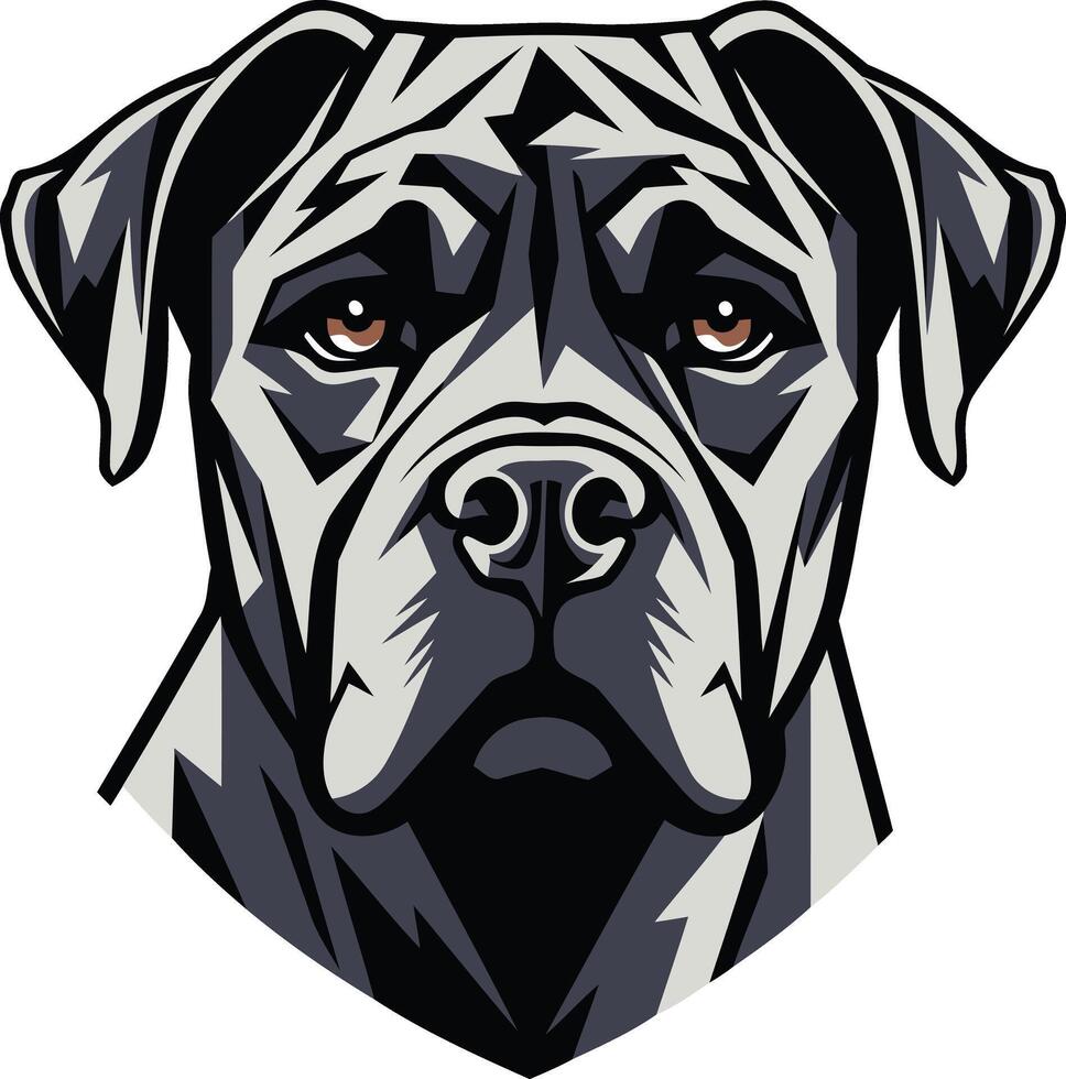 Close up illustration of a majestic bullmastiff's head, showcasing its strong, expressive features vector