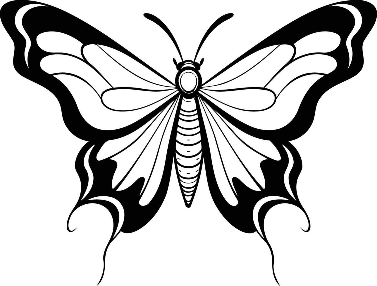 A simple, elegant black and white line art illustration of a butterfly vector