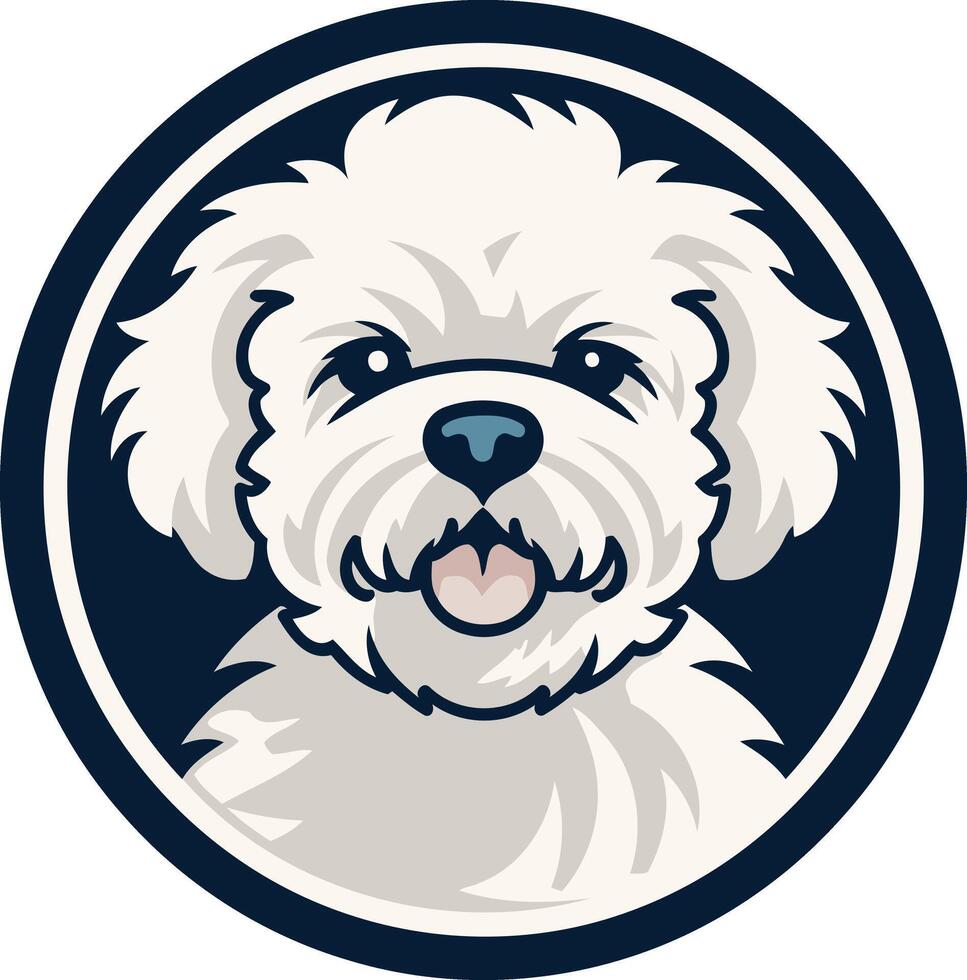 Cute cartoon illustration of a white maltese dog with a playful expression in a circular frame vector