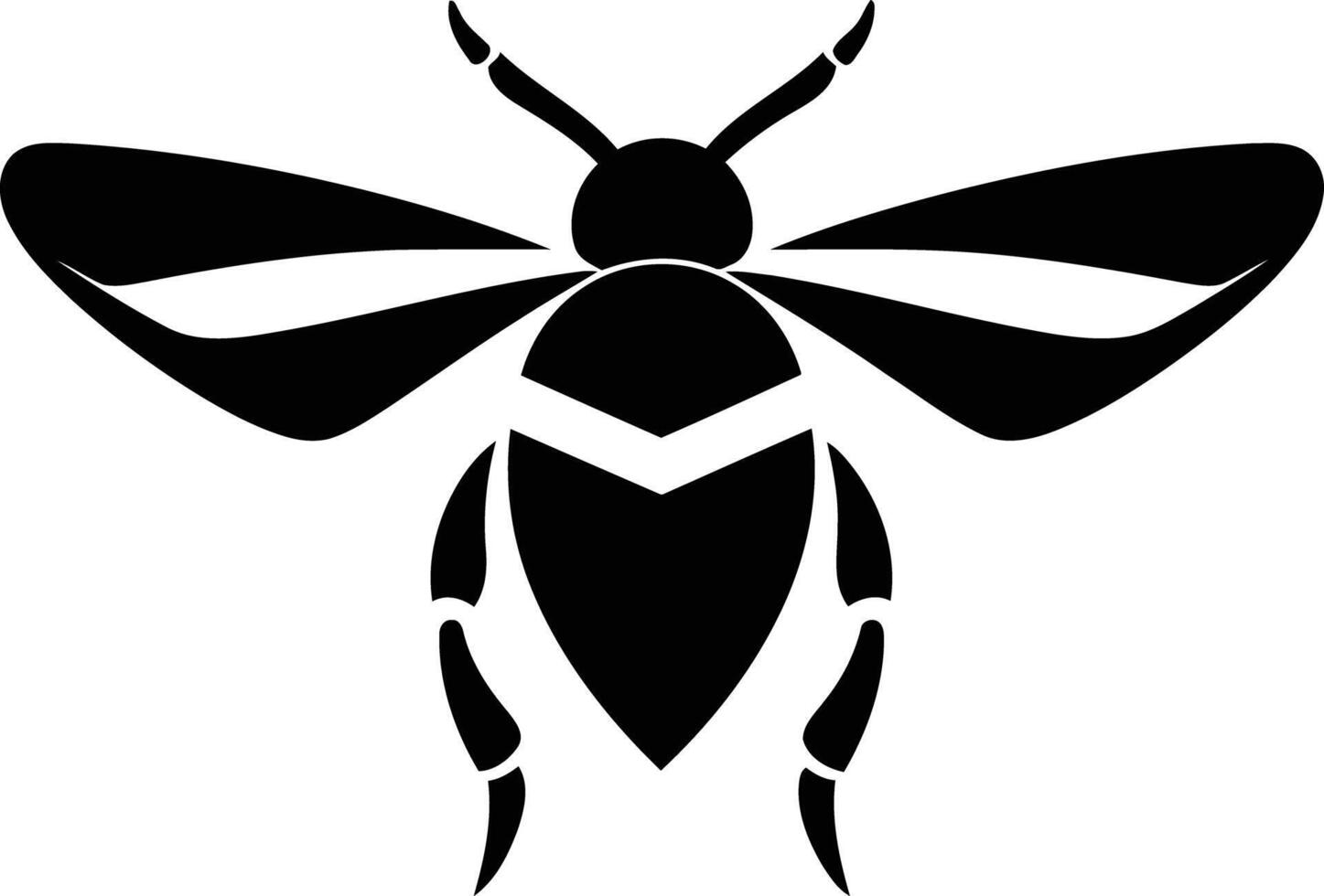 Black and white silhouette of a stylized bee with outstretched wings vector