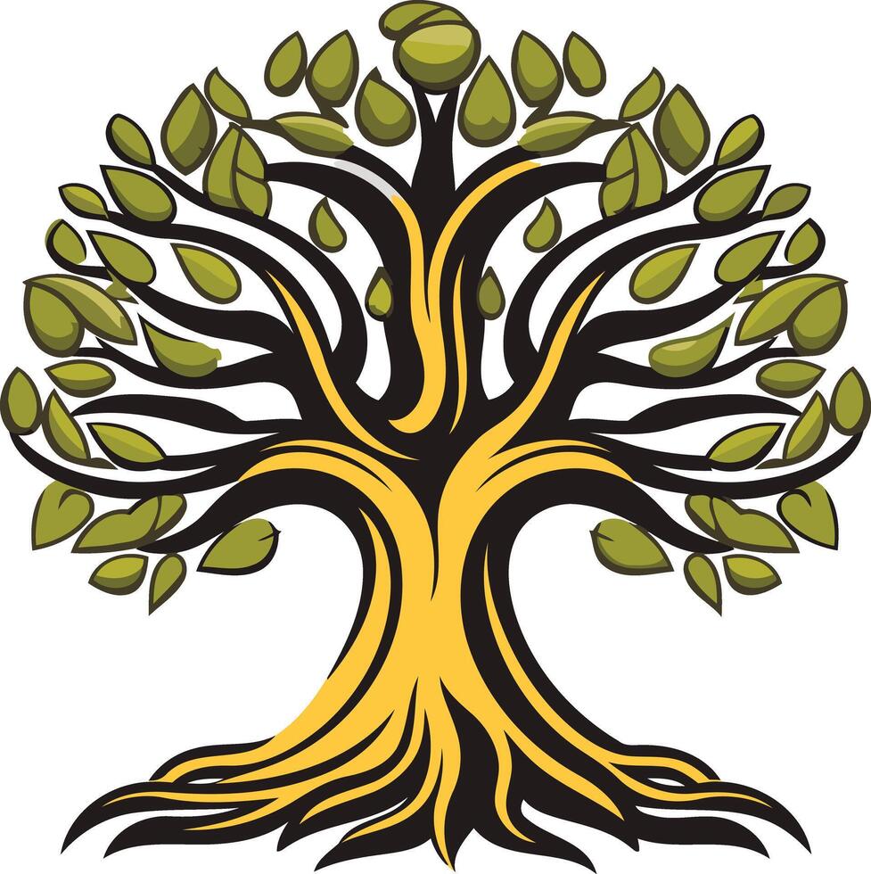 A stylized tree with thick branches and a strong root system vector