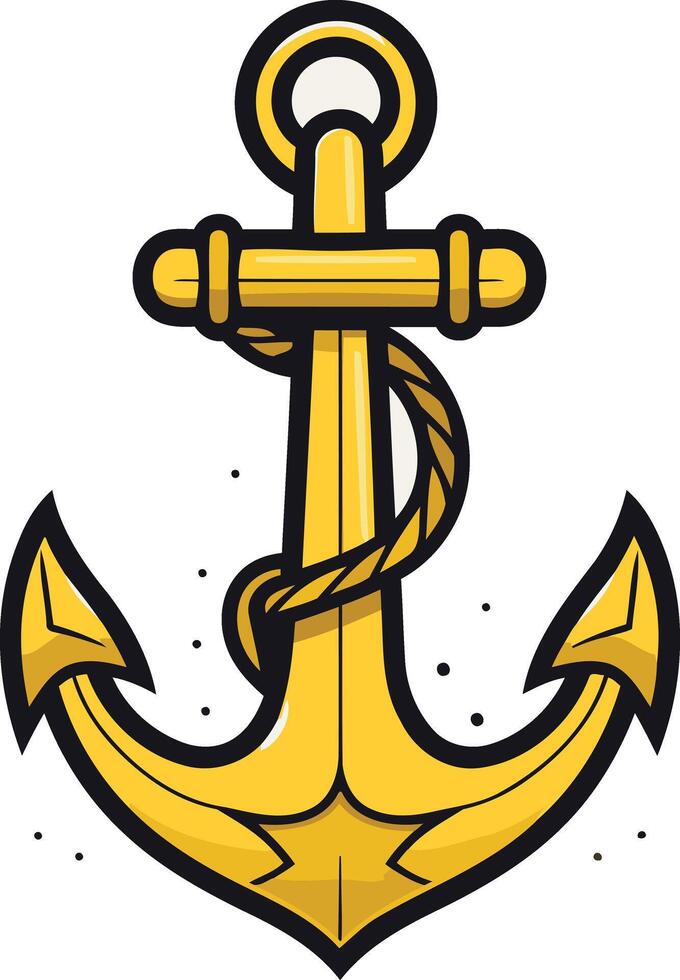 A bold, cartoon style gold anchor with a rope wrapped around its shank vector