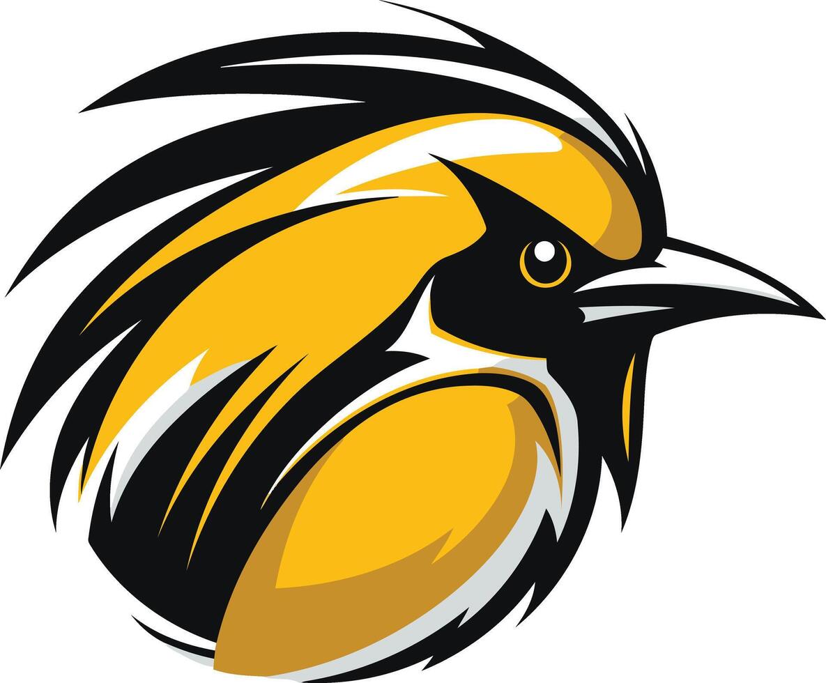 Bold and dynamic bird logo design featuring a stylized yellow and black bird with a sharp beak vector