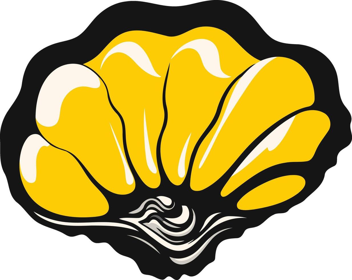 A vibrant yellow seashell logo with a black outline and a stylized wave at the base vector