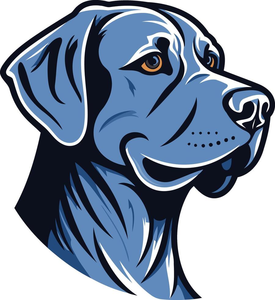A stylish, blue and black illustration of a labrador retriever's head, perfect for branding, pet products, or dog themed designs vector
