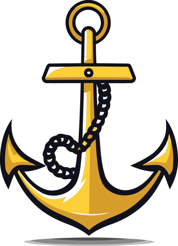 A bold, cartoon style golden anchor with rope detail vector