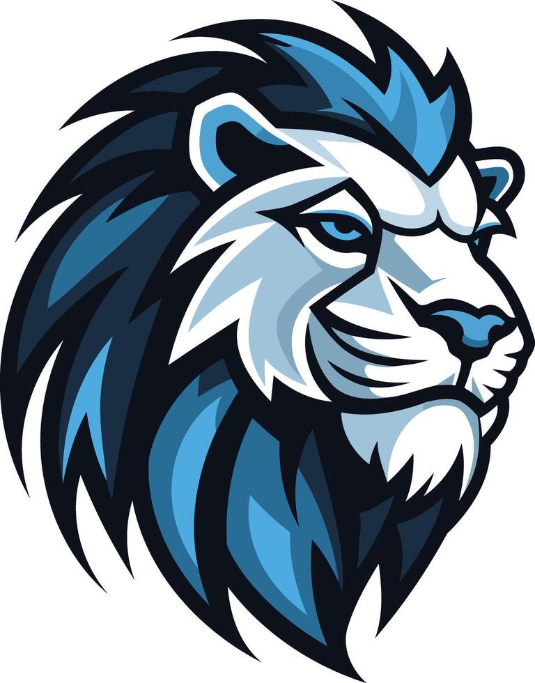 A fierce and powerful lion head with blue and white colors vector