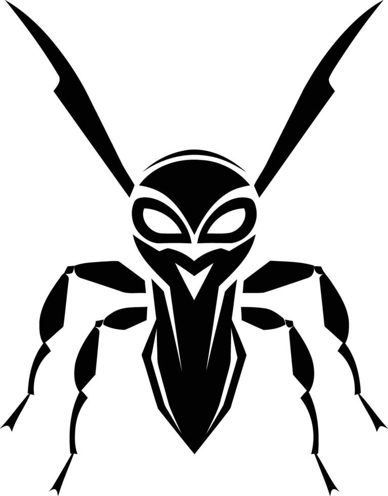 A bold, black and white illustration of an ant with a menacing expression, perfect for logos, branding, or gaming design vector
