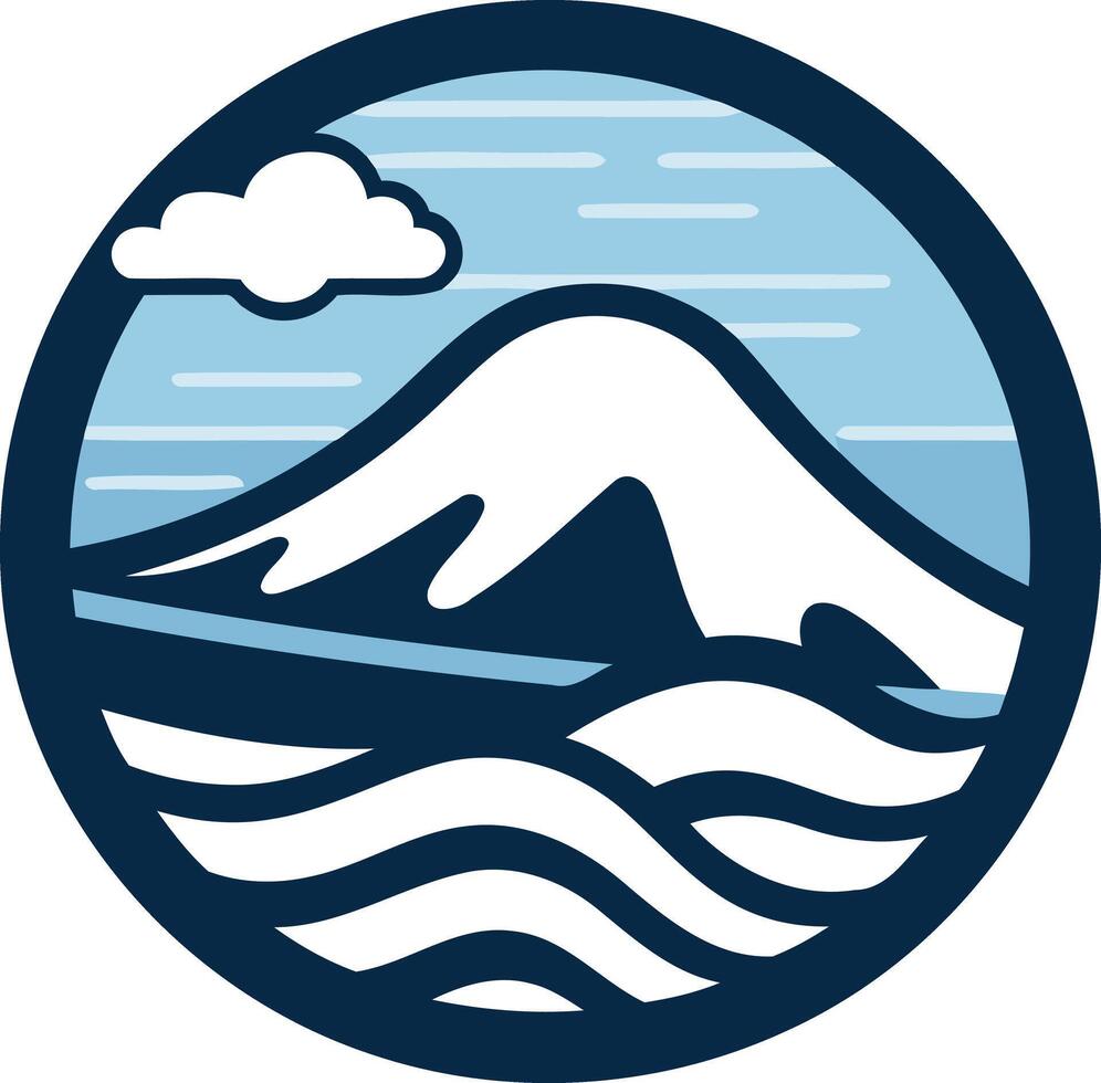A minimalist and modern logo featuring a mountain peak rising from the sea, symbolizing strength, resilience, and connection to nature vector