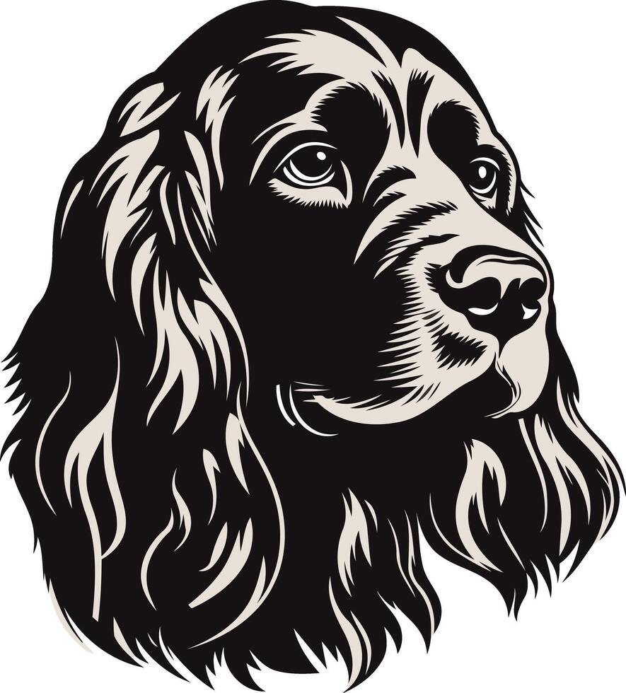 A striking black and white illustration of a springer spaniel, perfect for pet related projects, dog breed identification, or sporting themes vector