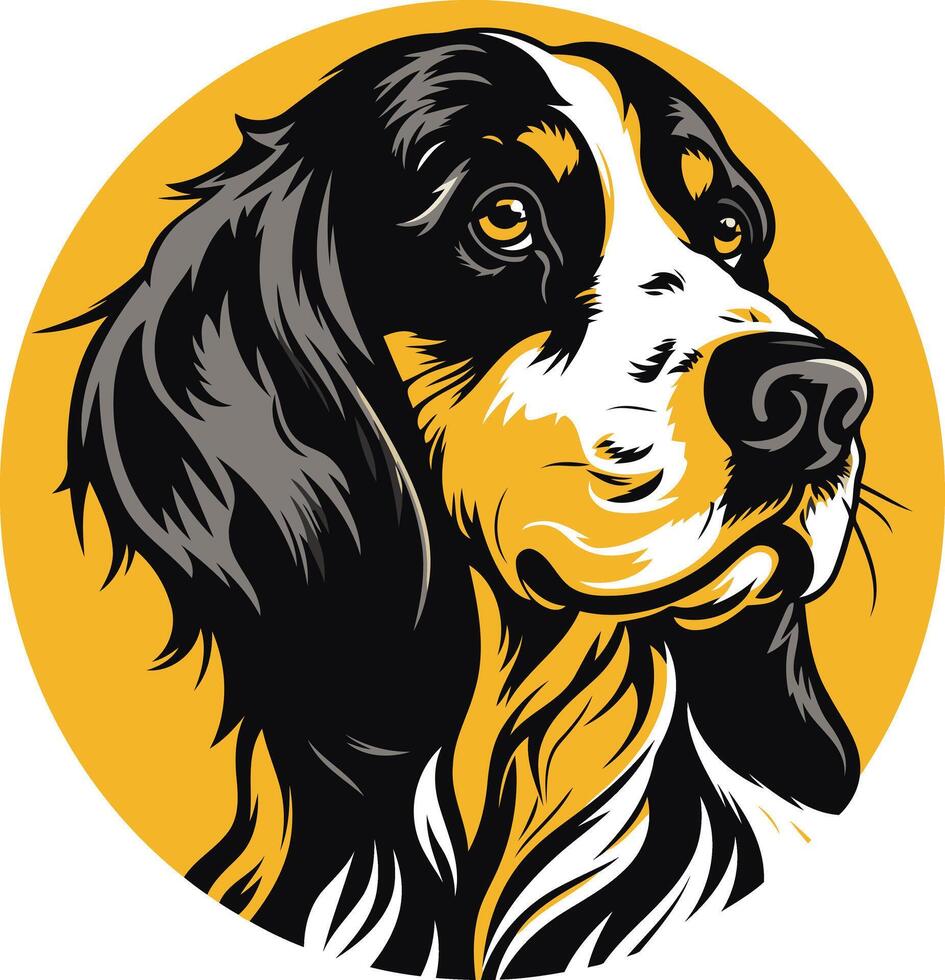 A striking, graphic illustration of a dog's head in a circular frame, perfect for pet related businesses, branding, or social media vector