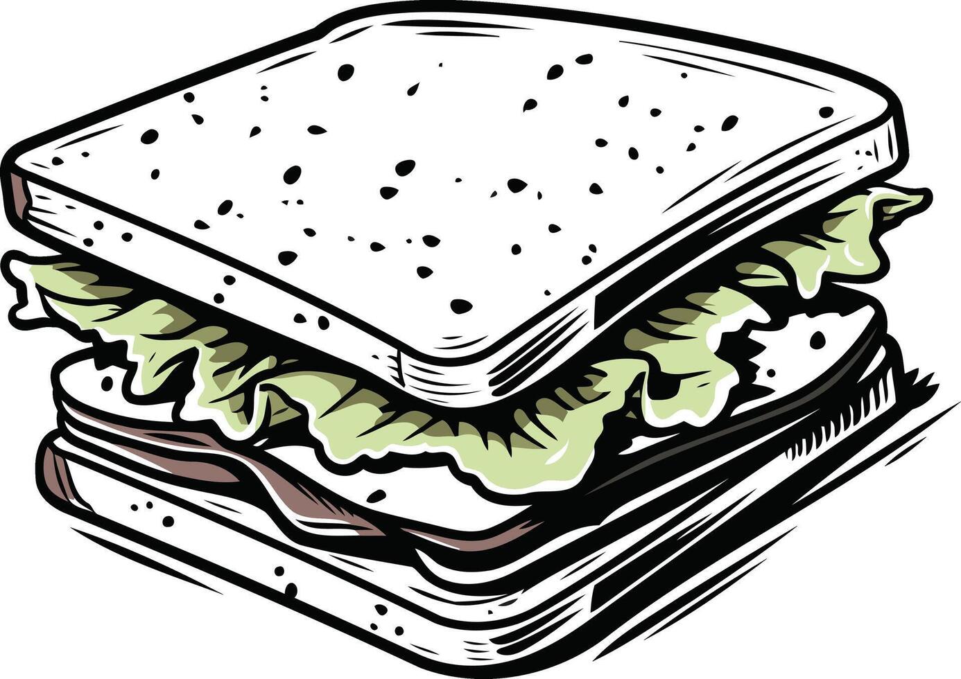 A delicious looking sandwich with lettuce and fillings, perfect for menu design or food related graphics vector