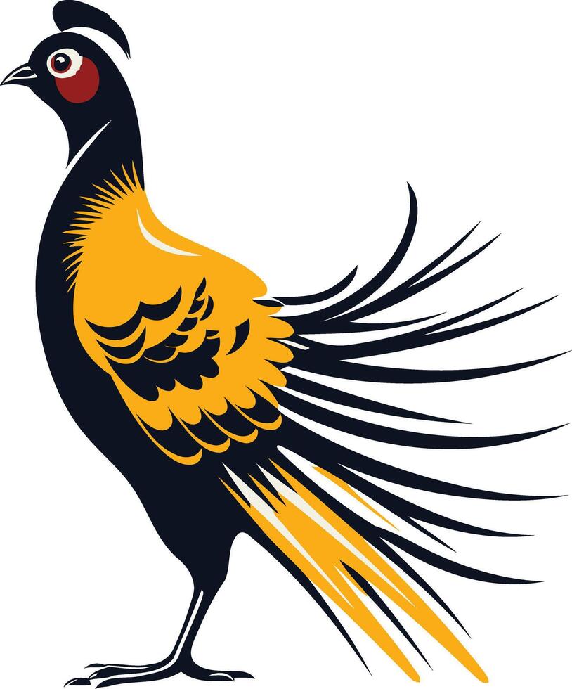 A striking illustration of a stylized pheasant, showcasing a vibrant yellow and black color palette vector
