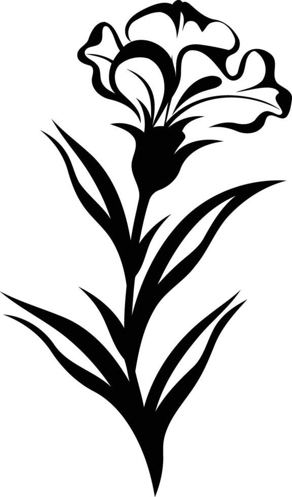 Simple black and white silhouette of a stylized flower with a single bloom vector