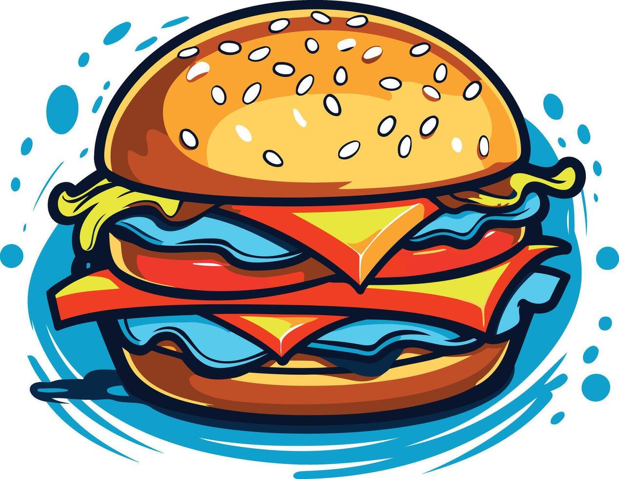 A juicy, cartoon style hamburger with all the fixings perfect for fast food menus, social media, or any project needing a fun and vibrant burger image vector