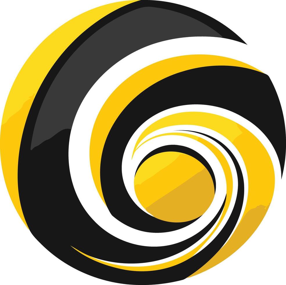 Abstract logo design featuring a dynamic swirl in black, yellow, and white vector
