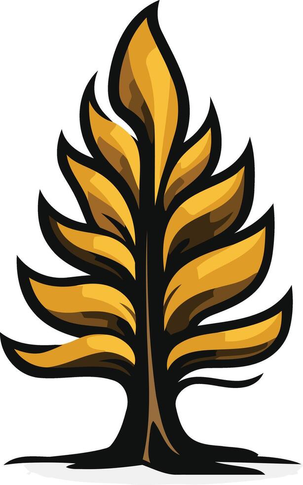 A stylized golden tree with a unique, almost flame like silhouette vector