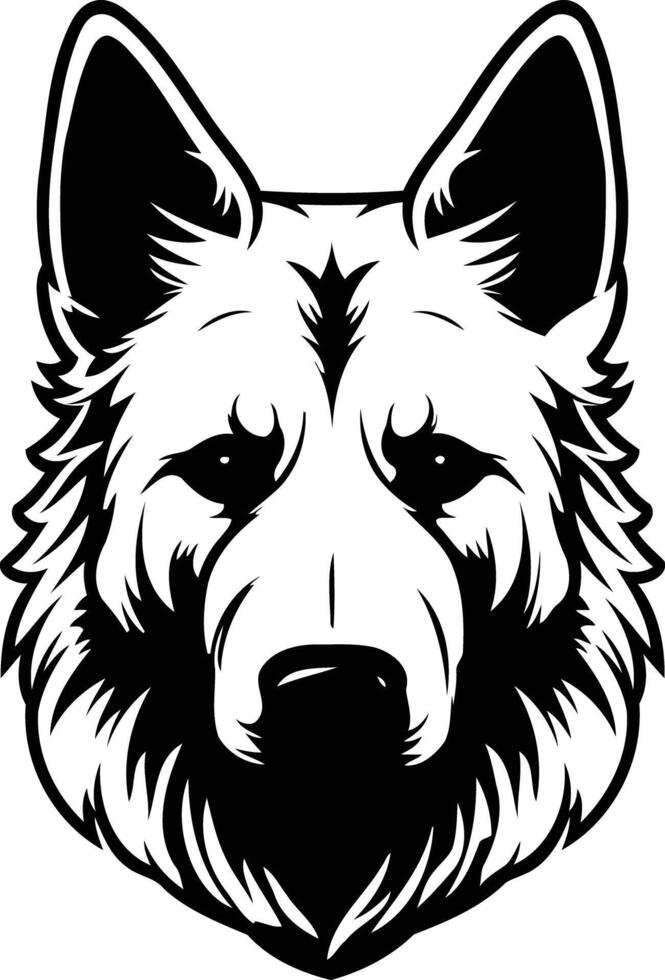 A bold and striking black and white illustration of a german shepherd's head vector