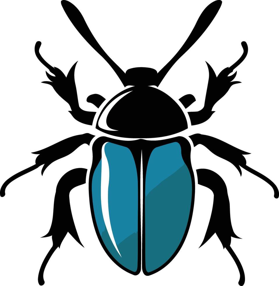 A bold, stylized beetle silhouette with a vibrant blue body vector