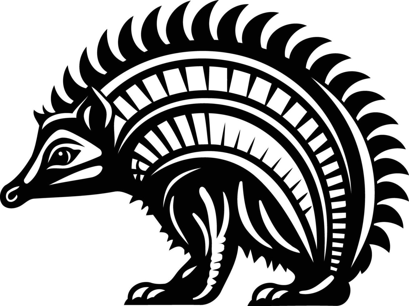 Stylized black and white illustration of a spiky, armored animal, perfect for tattoo designs, branding, or wildlife themes vector