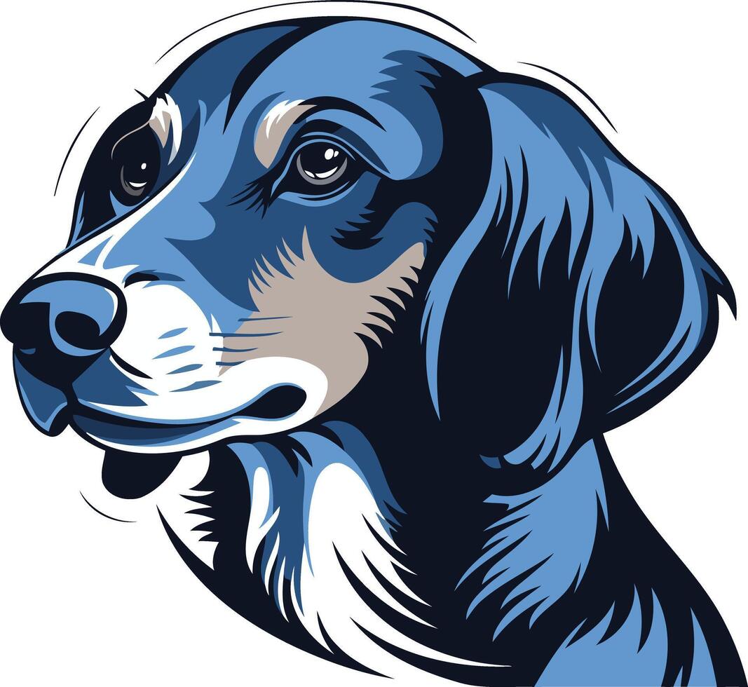 A stylized illustration of a dog's head in shades of blue vector