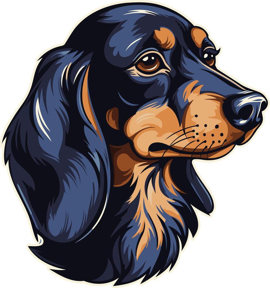 A charming black and tan dachshund with expressive eyes, captured in a profile view, perfect for pet related designs and illustrations vector