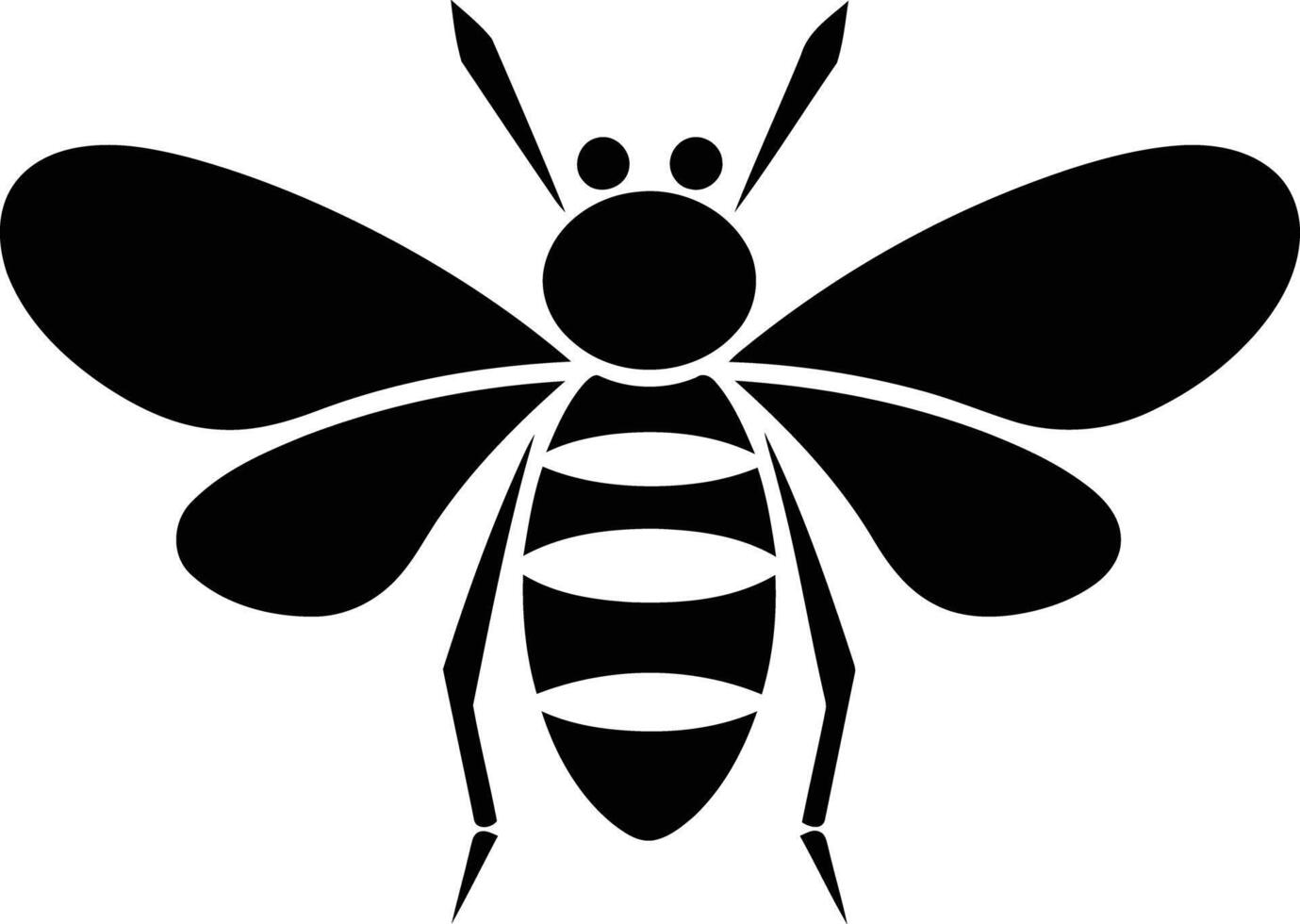 Simple, stylized black bee silhouette with wings spread vector