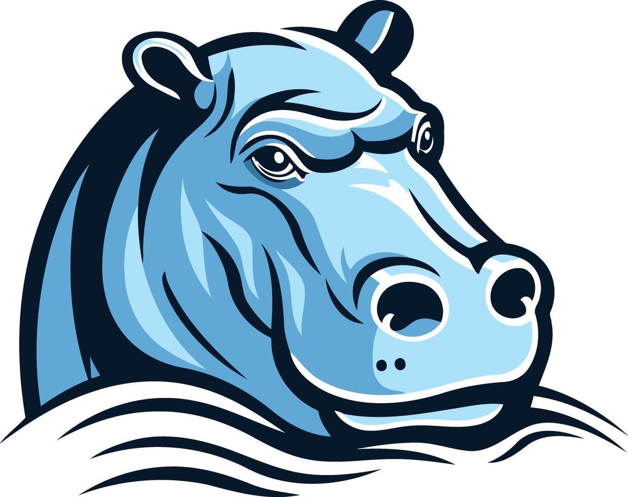 A bold and powerful illustration of a hippopotamus head emerging from water vector