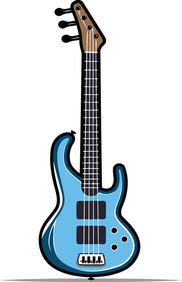 A bright blue electric bass guitar, isolated on a white background vector