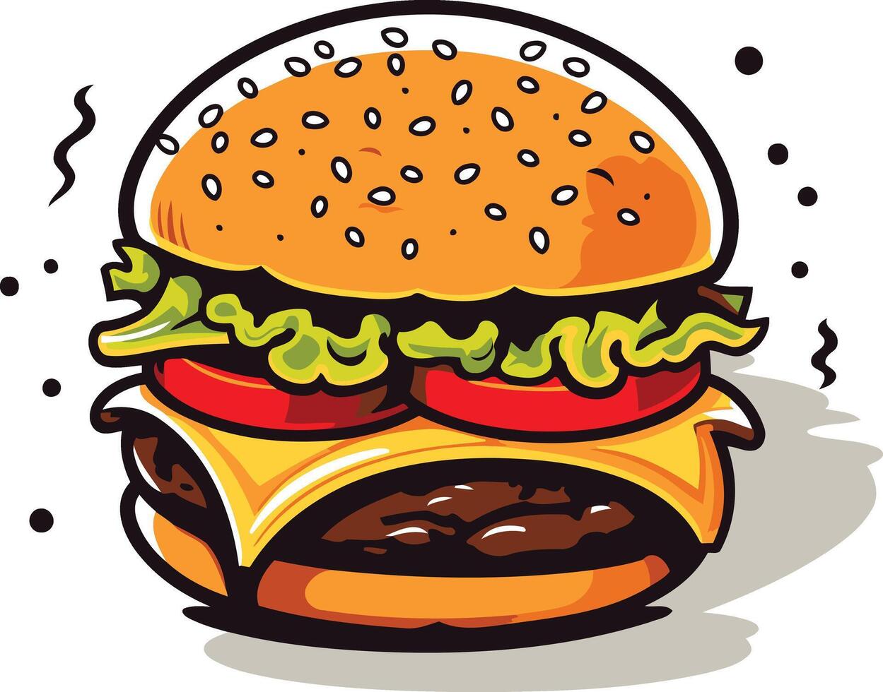 A delicious cartoon burger with all the fixings, perfect for menus, social media, and food related projects vector