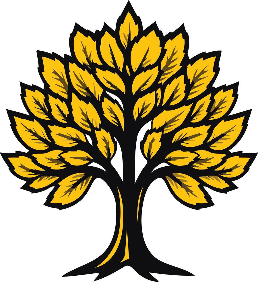 Simple and elegant stylized tree logo design in yellow and black vector