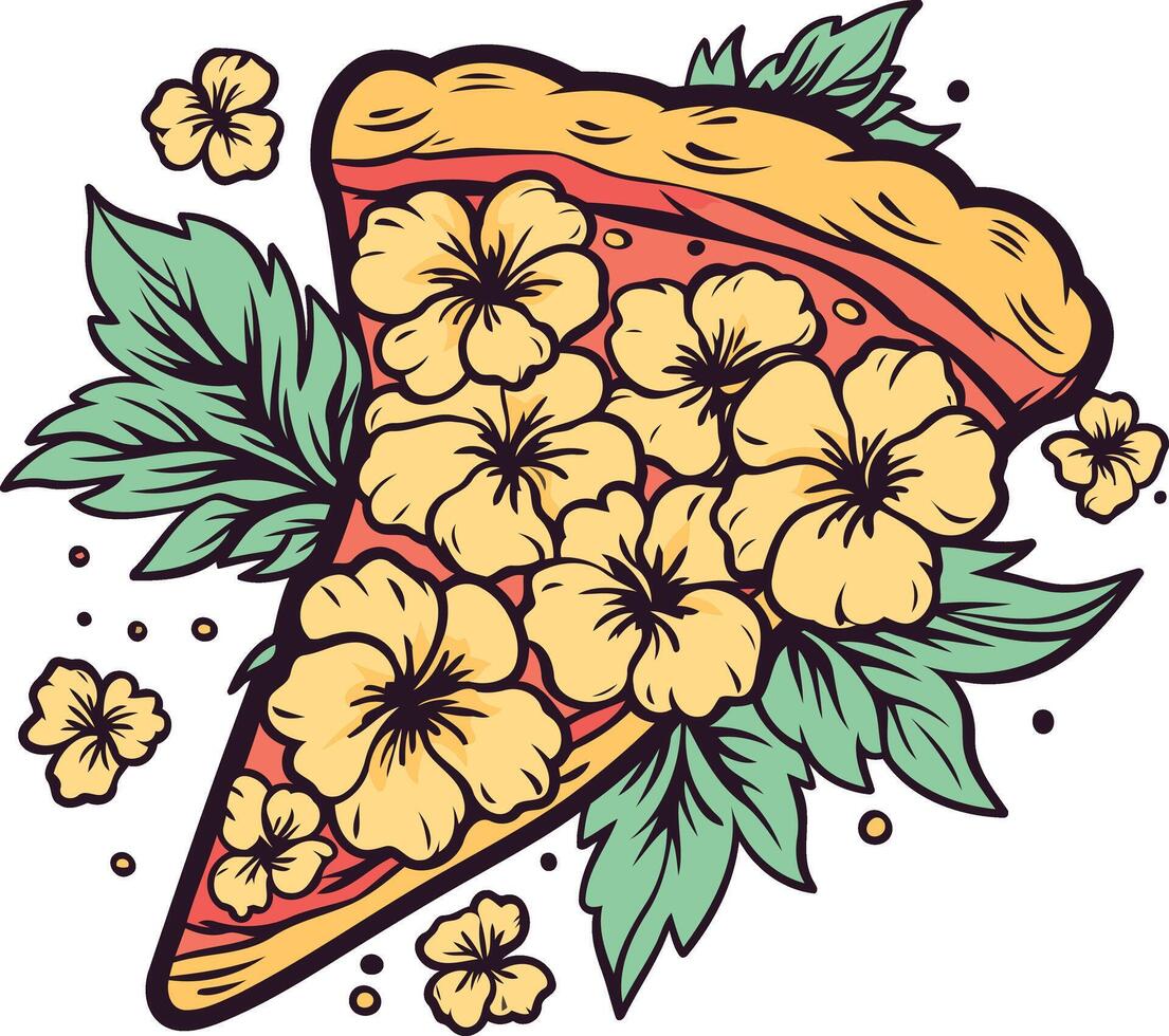 Pizza Slice with Flower Decoration vector