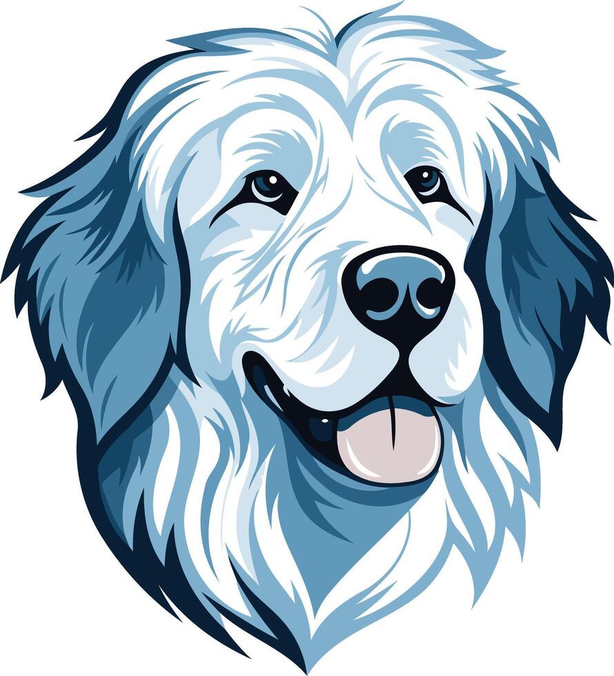 A friendly, cartoon style illustration of a white dog with blue accents vector