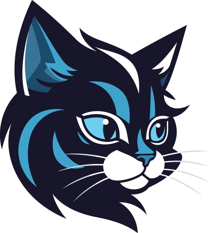 Cool, stylized cat head logo with blue eyes and a playful expression vector
