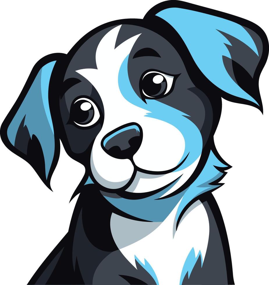 Adorable cartoon puppy with blue and black fur, looking up with big, curious eyes vector
