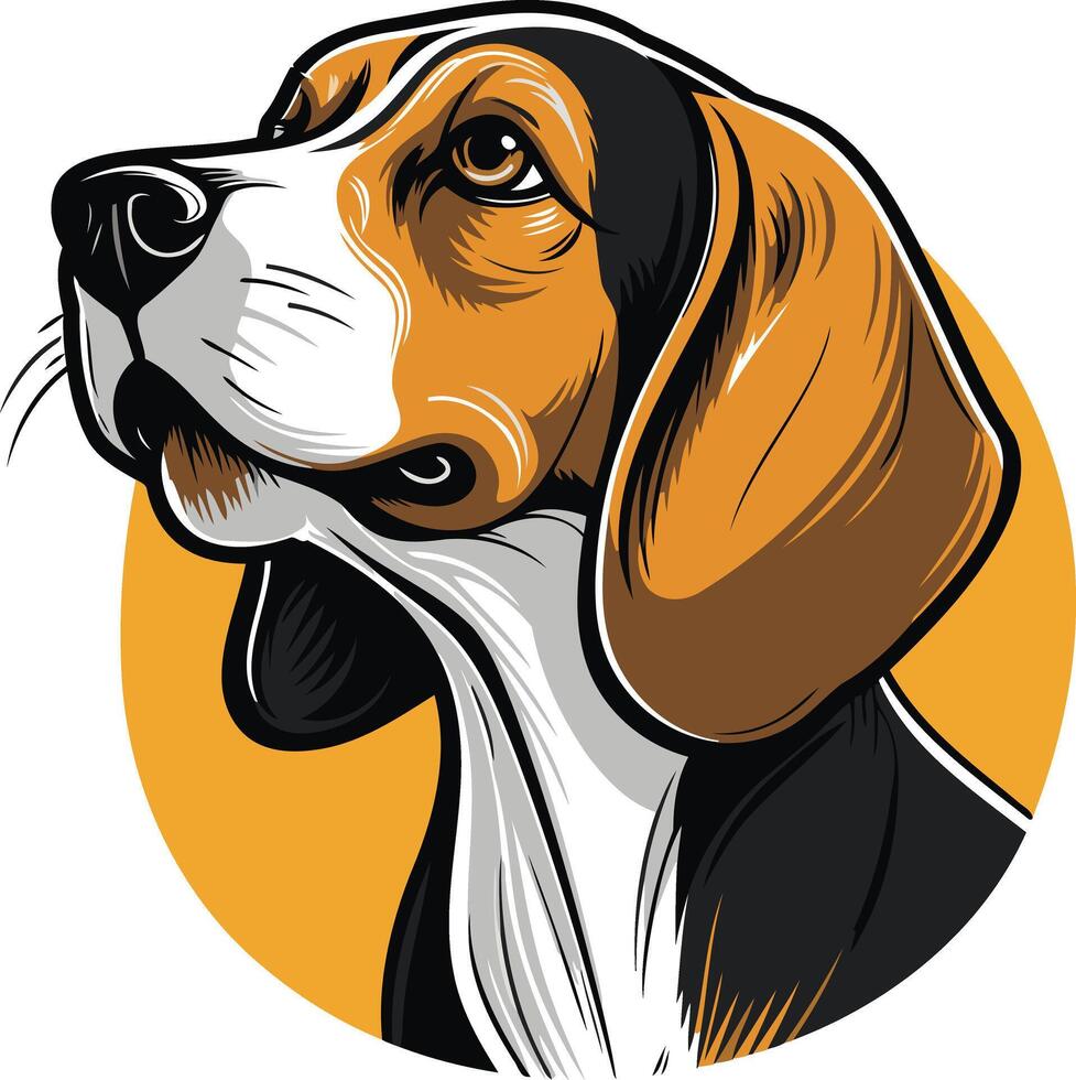 A vibrant illustration of a beagle's head, showcasing its expressive eyes and floppy ears vector